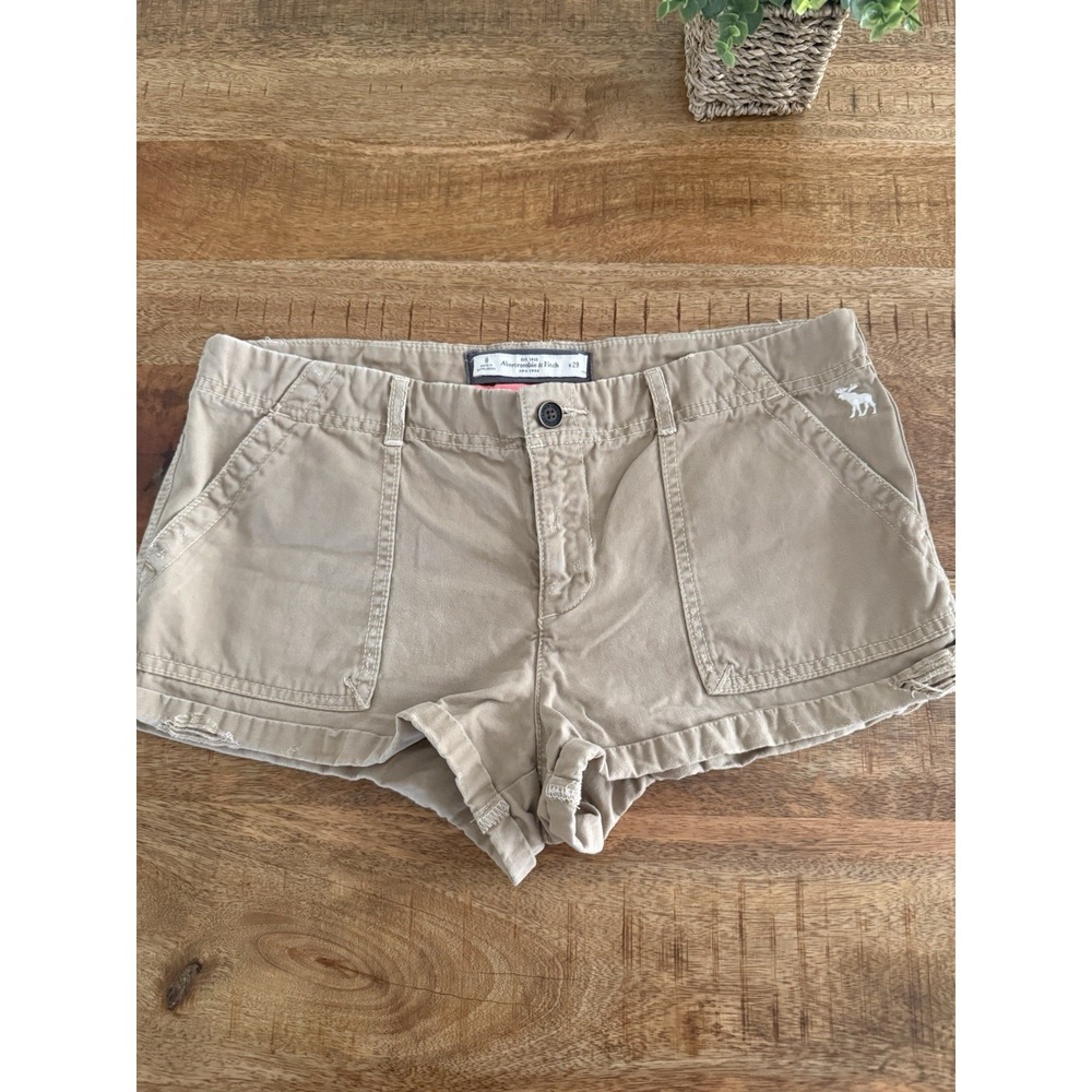 Abercrombie & Fitch Chino Shorts Women's 8 Beige 100% Cotton Button Logo W29